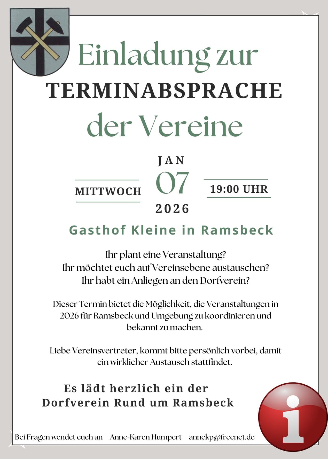 Terminabsprache der Vereine am 07.01.2026