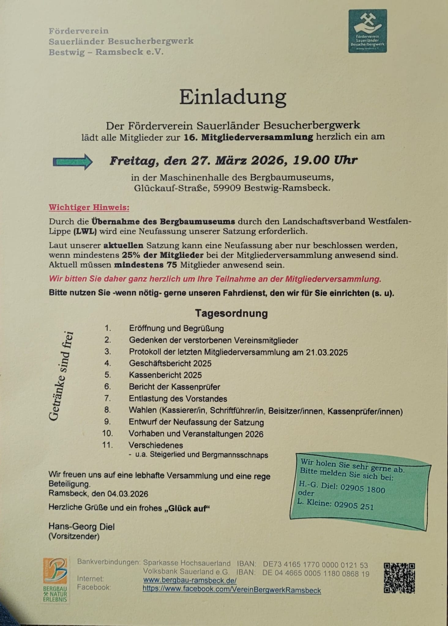 Einladung Förderverein Sauerländer Besucherbergwerk