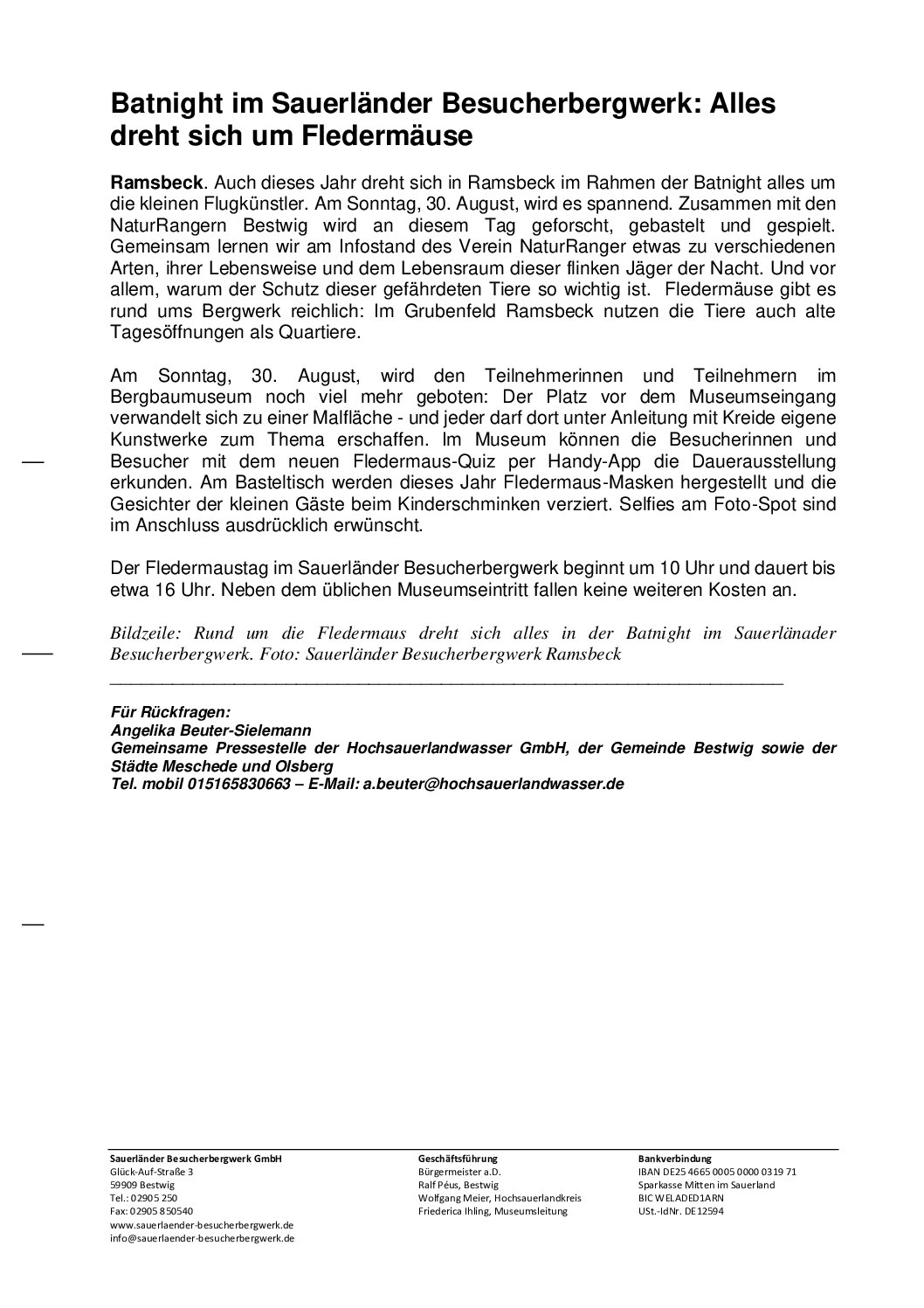 Batnight im Sauerländer Besucherbergwerk: Alles dreht sich um Fledermäuse